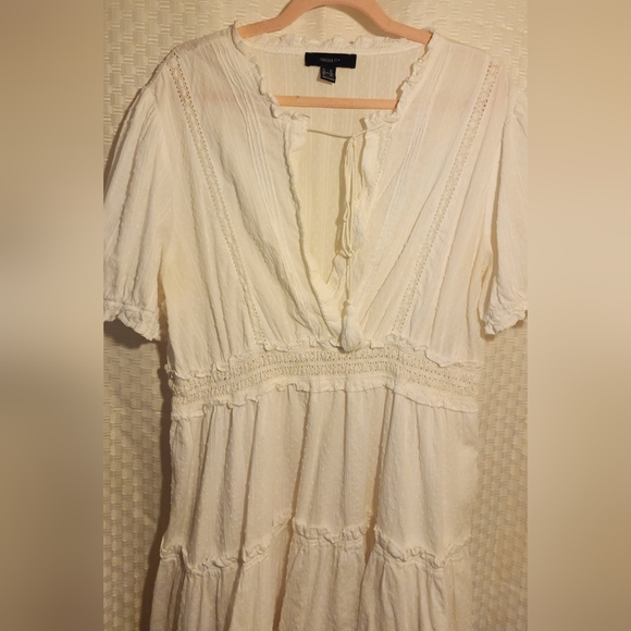 White Lace And Ruffle Embroidered Dress Tie Front Tassels Coastal Cowgirl - Picture 2 of 6